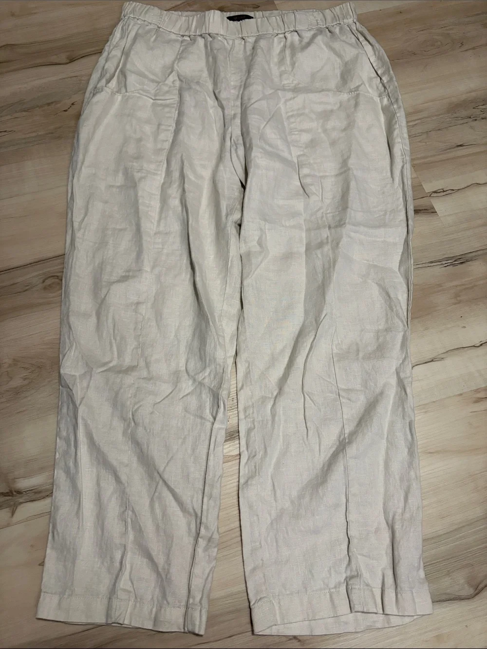 Quince 100% European Linen Pull On Relaxed Pants Cream Large minimalist neutral